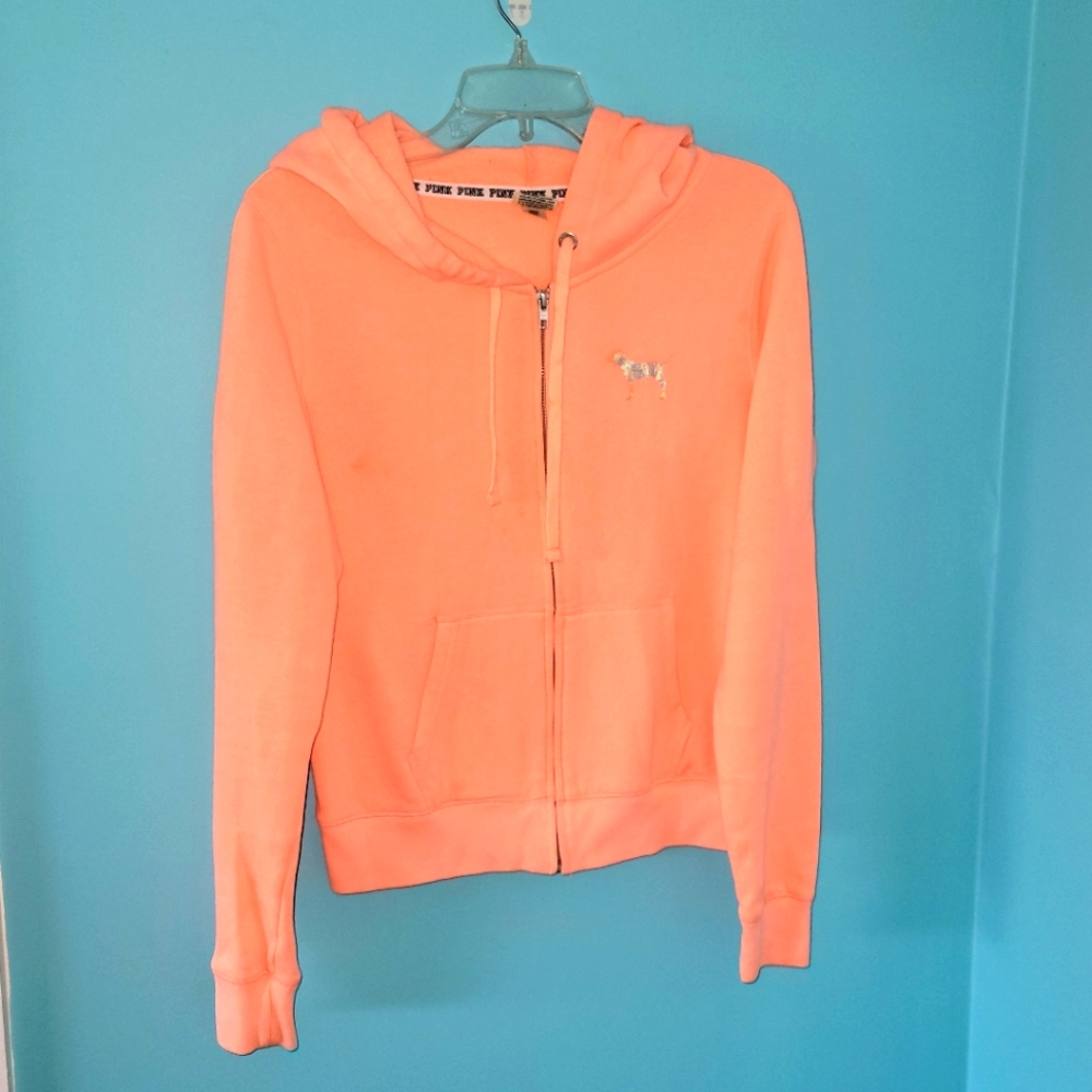 Victoria's Secret PINK Front Zip Hoodie Orange Peach sz. Small